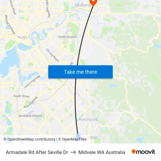 Armadale Rd After Seville Dr to Midvale WA Australia map