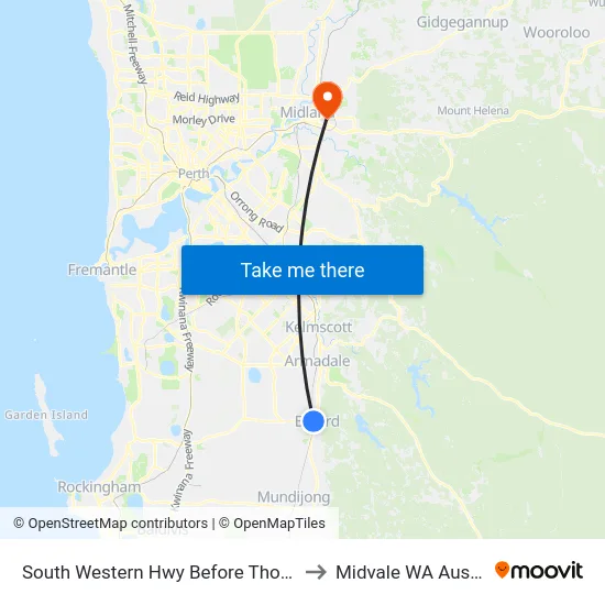 South Western Hwy Before Thomas Rd to Midvale WA Australia map