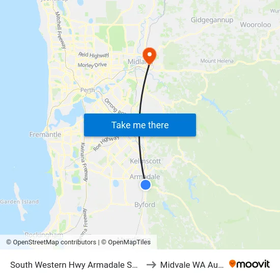 South Western Hwy Armadale Snr High Sch to Midvale WA Australia map
