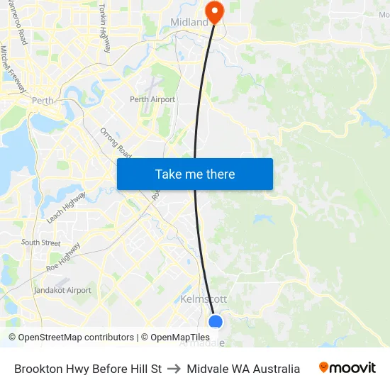Brookton Hwy Before Hill St to Midvale WA Australia map