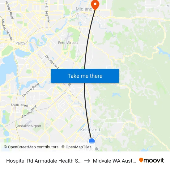Hospital Rd Armadale Health Service to Midvale WA Australia map
