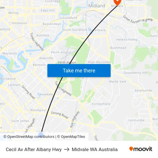 Cecil Av After Albany Hwy to Midvale WA Australia map