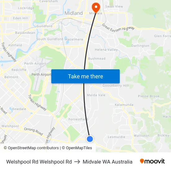 Welshpool Rd Welshpool Rd to Midvale WA Australia map