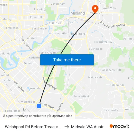 Welshpool Rd Before Treasure Rd to Midvale WA Australia map