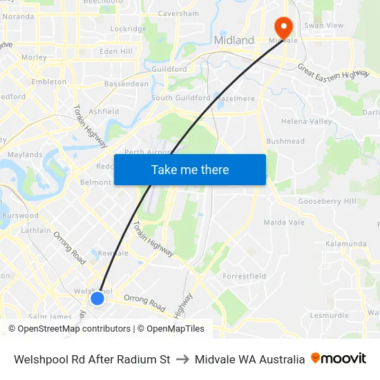 Welshpool Rd After Radium St to Midvale WA Australia map