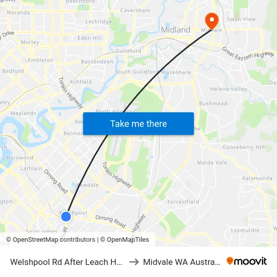 Welshpool Rd After Leach Hwy to Midvale WA Australia map