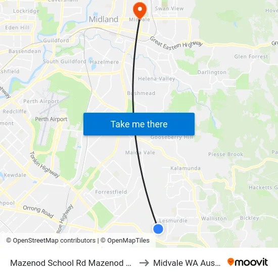 Mazenod School Rd Mazenod College to Midvale WA Australia map