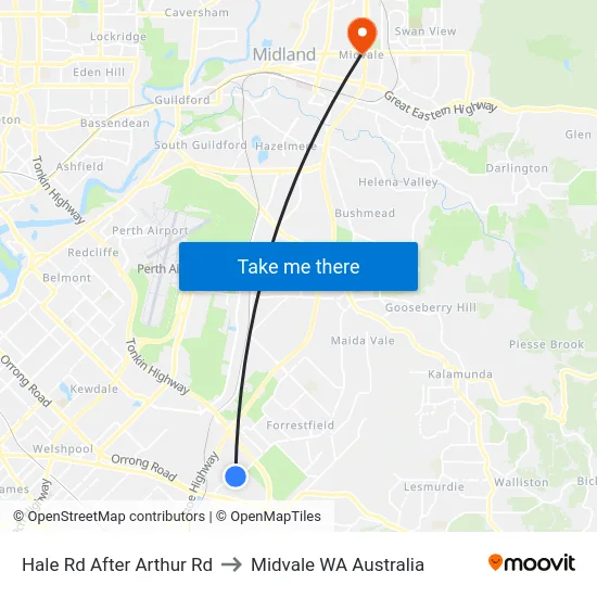 Hale Rd After Arthur Rd to Midvale WA Australia map