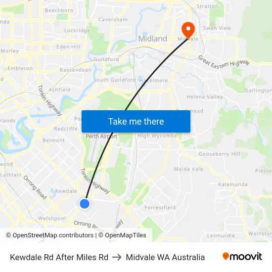 Kewdale Rd After Miles Rd to Midvale WA Australia map