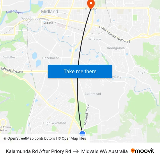 Kalamunda Rd After Priory Rd to Midvale WA Australia map