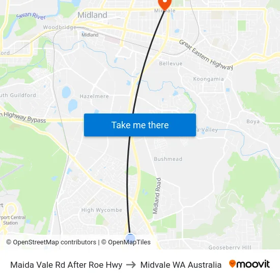 Maida Vale Rd After Roe Hwy to Midvale WA Australia map