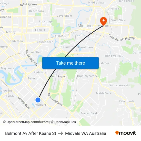 Belmont Av After Keane St to Midvale WA Australia map