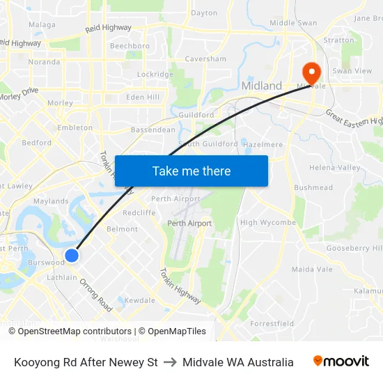 Kooyong Rd After Newey St to Midvale WA Australia map