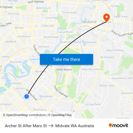 Archer St After Mars St to Midvale WA Australia map