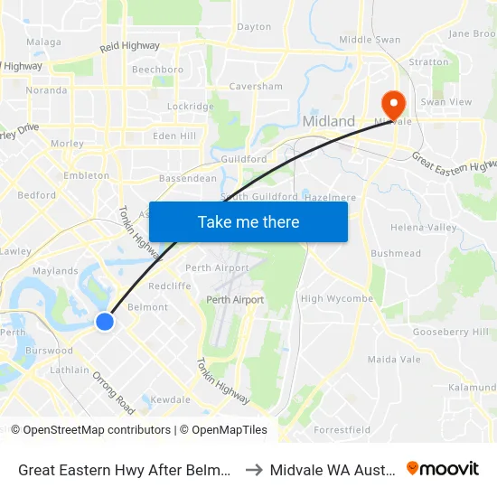 Great Eastern Hwy After Belmont Av to Midvale WA Australia map