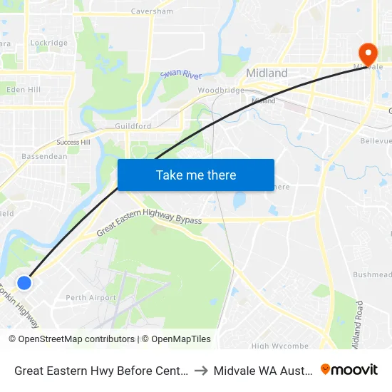 Great Eastern Hwy Before Central Av to Midvale WA Australia map