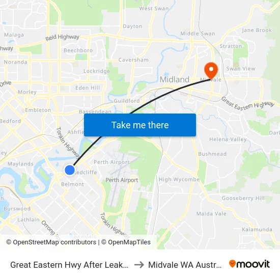 Great Eastern Hwy After Leake St to Midvale WA Australia map
