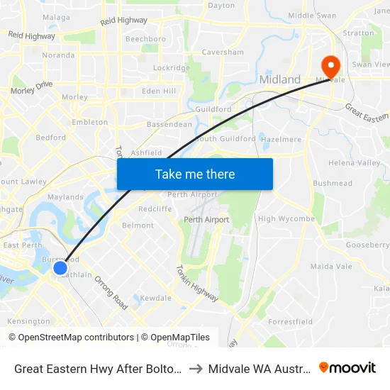 Great Eastern Hwy After Bolton Av to Midvale WA Australia map