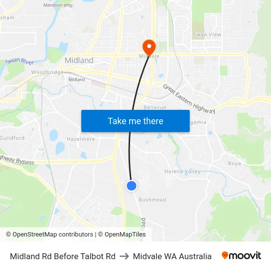 Midland Rd Before Talbot Rd to Midvale WA Australia map