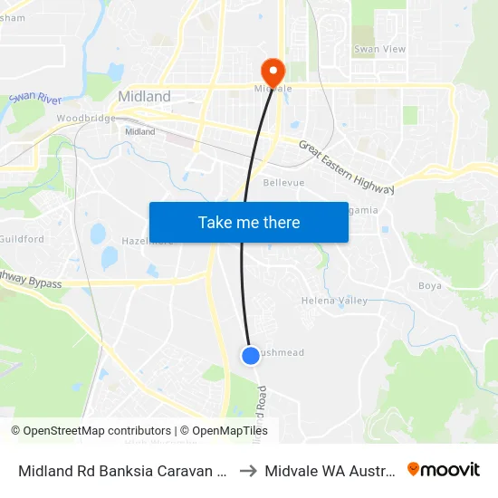 Midland Rd Banksia Caravan Park to Midvale WA Australia map