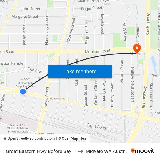 Great Eastern Hwy Before Sayer St to Midvale WA Australia map