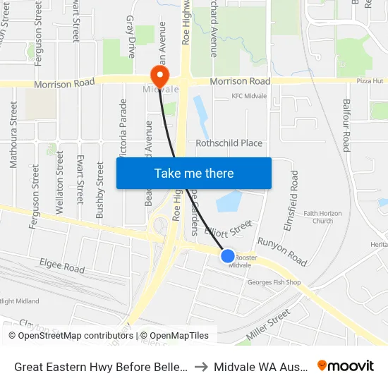 Great Eastern Hwy Before Bellevue Rd to Midvale WA Australia map