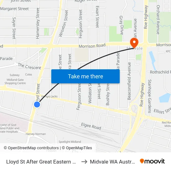 Lloyd St After Great Eastern Hwy to Midvale WA Australia map