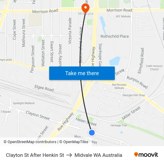 Clayton St After Henkin St to Midvale WA Australia map