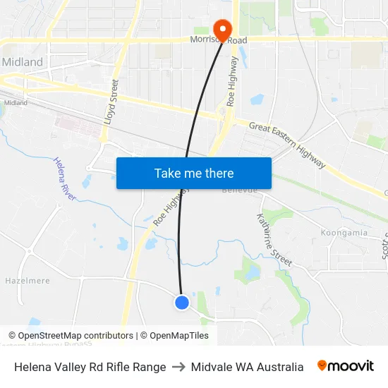Helena Valley Rd Rifle Range to Midvale WA Australia map