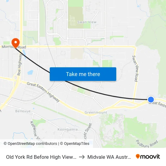 Old York Rd Before High View Rd to Midvale WA Australia map