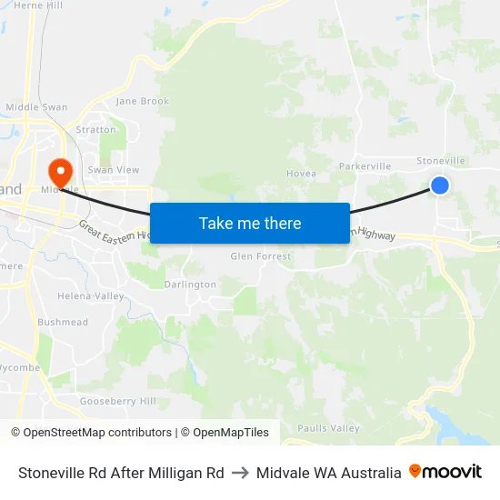 Stoneville Rd After Milligan Rd to Midvale WA Australia map