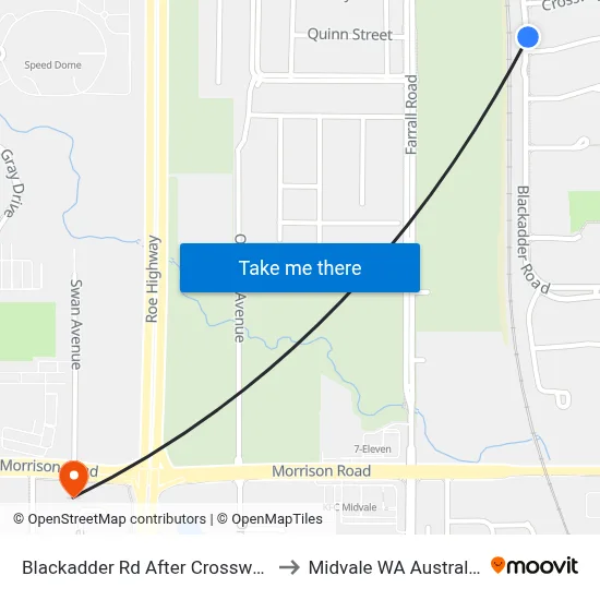 Blackadder Rd After Crossway to Midvale WA Australia map