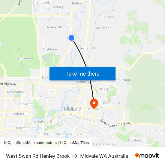 West Swan Rd Henley Brook to Midvale WA Australia map