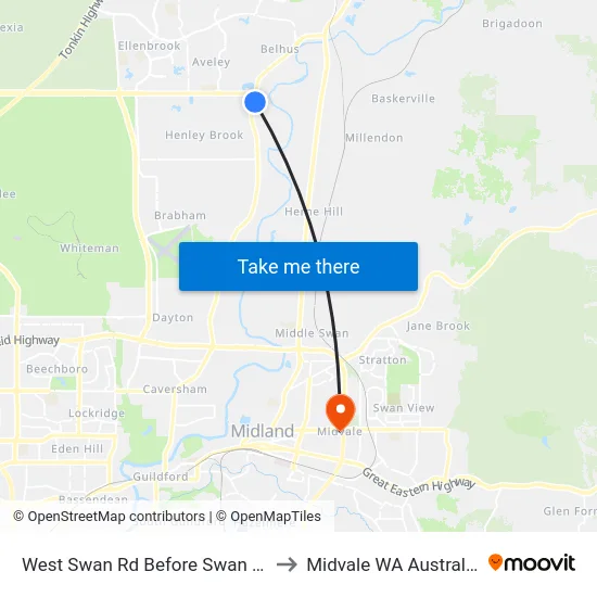 West Swan Rd Before Swan St to Midvale WA Australia map