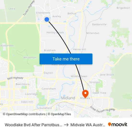 Woodlake Bvd After Parrotbush Cr to Midvale WA Australia map