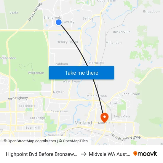 Highpoint Bvd Before Bronzewing Av to Midvale WA Australia map