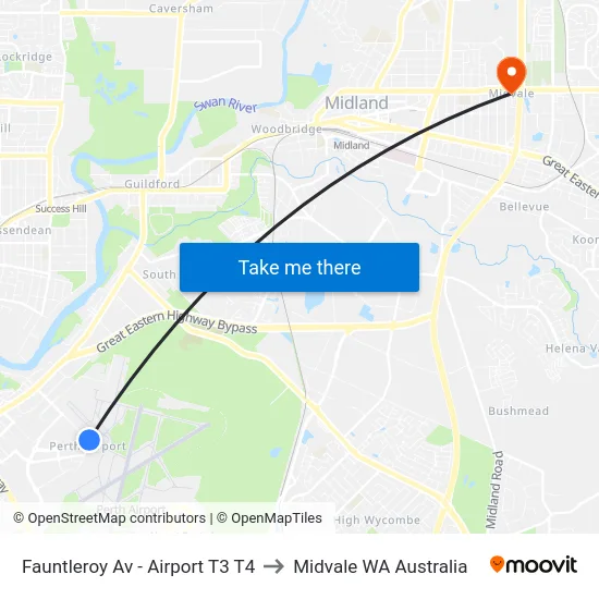 Fauntleroy Av  - Airport T3 T4 to Midvale WA Australia map