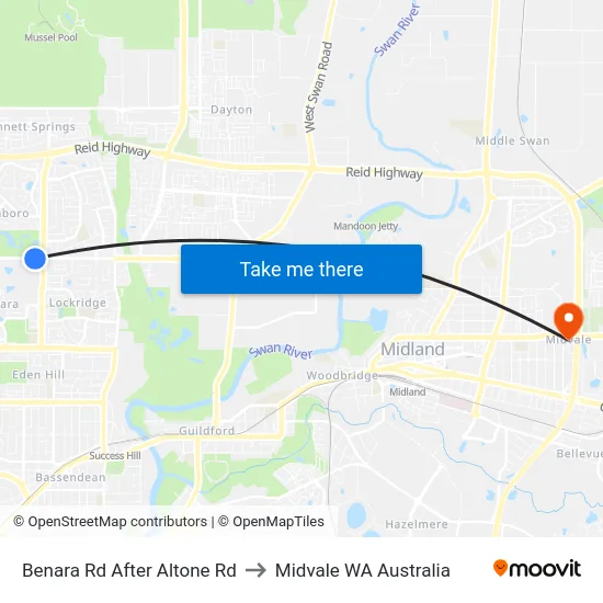 Benara Rd After Altone Rd to Midvale WA Australia map