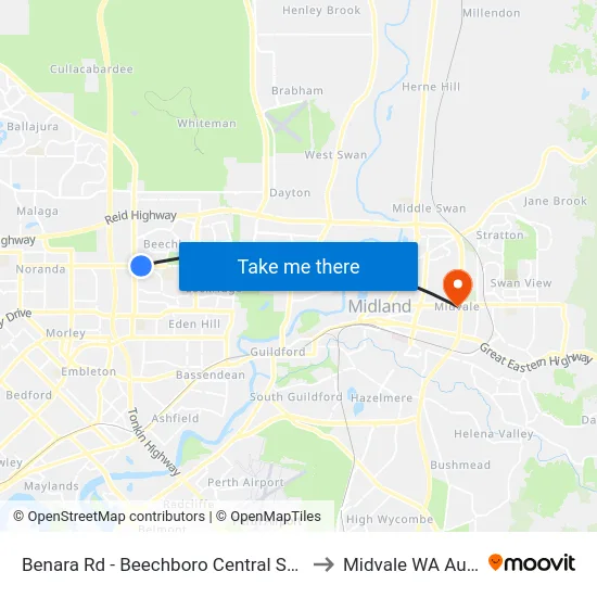 Benara Rd - Beechboro Central Shopping Ctr to Midvale WA Australia map