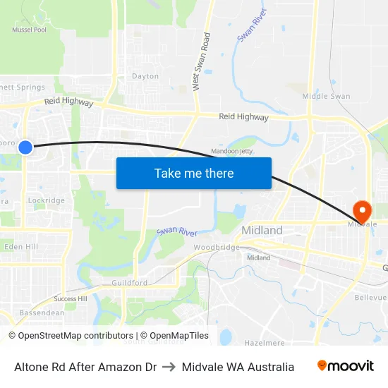Altone Rd After Amazon Dr to Midvale WA Australia map