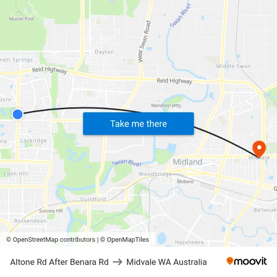 Altone Rd After Benara Rd to Midvale WA Australia map
