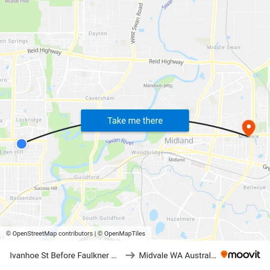 Ivanhoe St Before Faulkner Wy to Midvale WA Australia map