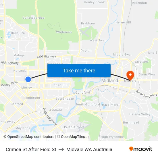 Crimea St After Field St to Midvale WA Australia map