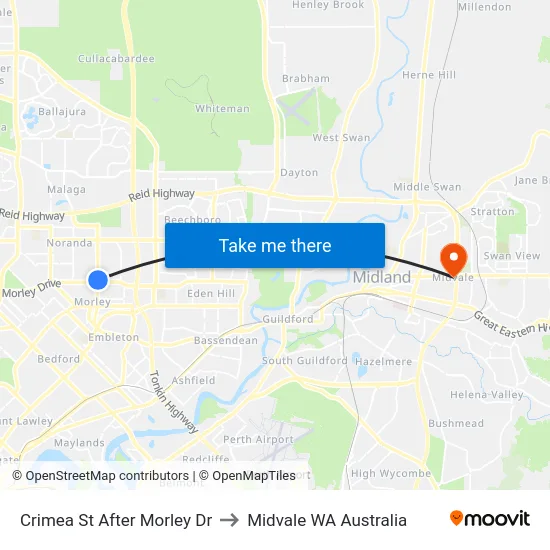 Crimea St After Morley Dr to Midvale WA Australia map