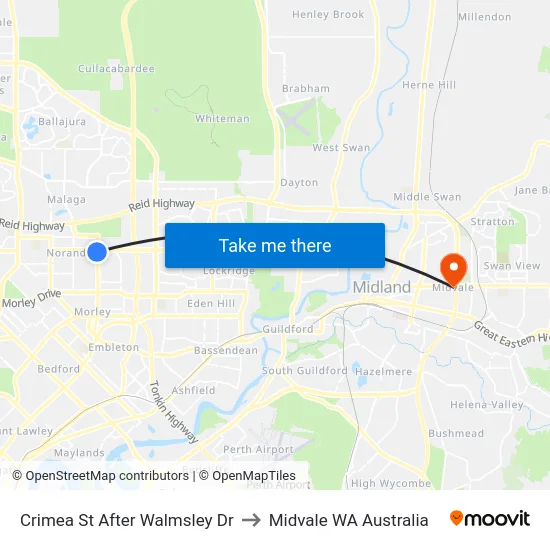 Crimea St After Walmsley Dr to Midvale WA Australia map
