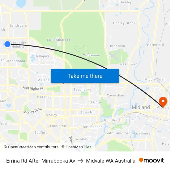 Errina Rd After Mirrabooka Av to Midvale WA Australia map