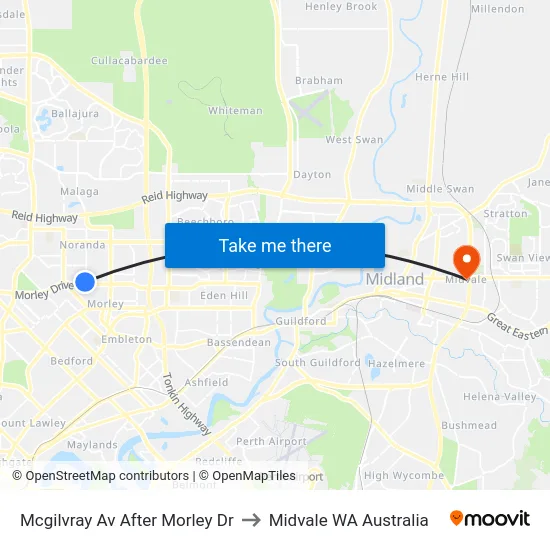 Mcgilvray Av After Morley Dr to Midvale WA Australia map