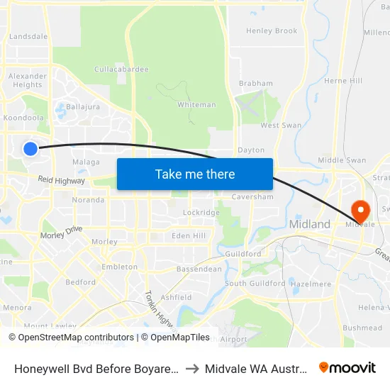 Honeywell Bvd Before Boyare Av to Midvale WA Australia map