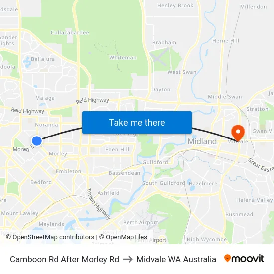 Camboon Rd After Morley Rd to Midvale WA Australia map