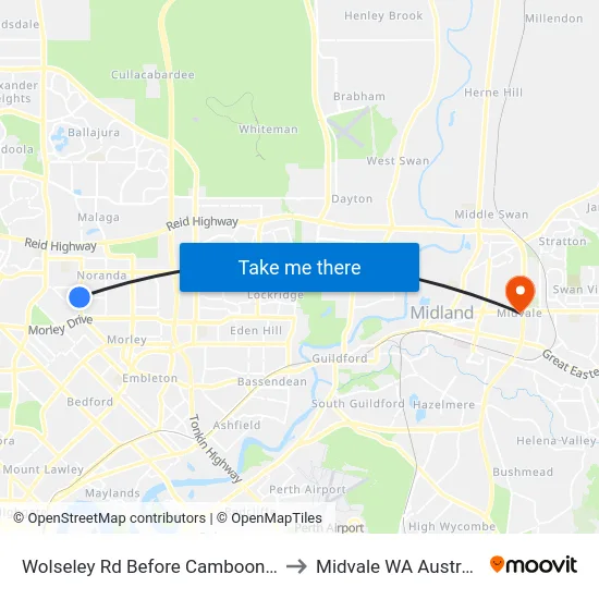 Wolseley Rd Before Camboon Rd to Midvale WA Australia map